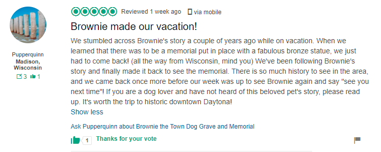 Tripadvisor review of Brownie the Town Dog Daytona Beach